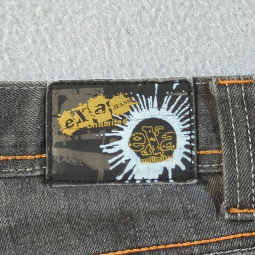 Exa Unlimited Denim Shorts Mens 36 Gray Vintage Tiger Embroidered Baggy Y2K - Picture 7 of 9